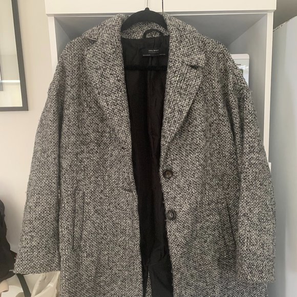 ZARA Medium Sized Grey/Black Peacoat - Picture 1 of 2